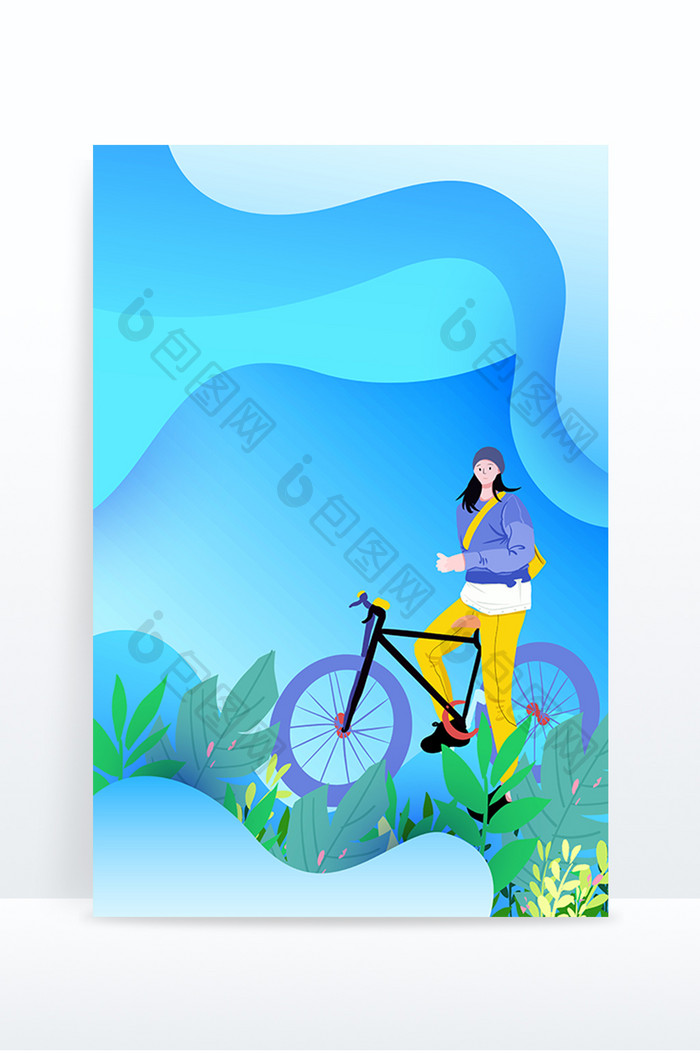 蓝色剪纸风自行车健身运动背景