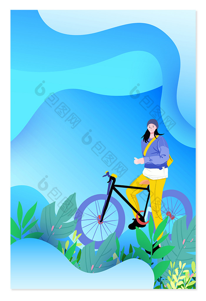 蓝色剪纸风自行车健身运动背景