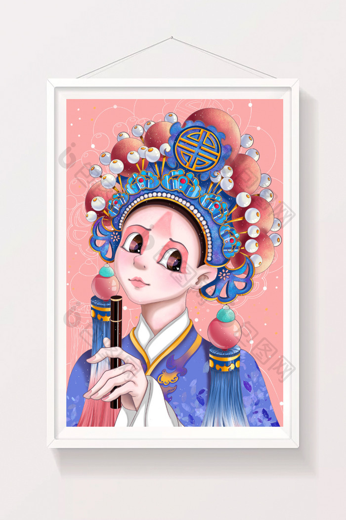 中国风插画京剧戏曲小生文化化妆品