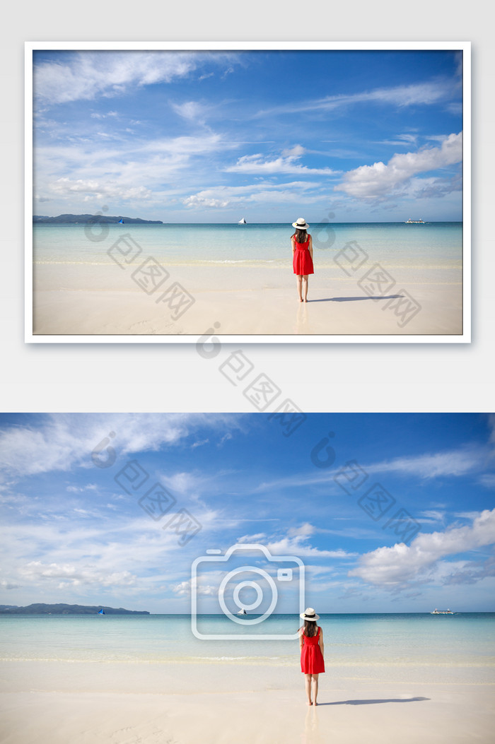菲律宾长滩白沙滩海边美女背影图片图片