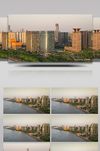 4K航拍杭州CBD钱塘江钱江龙大厦商务楼图片