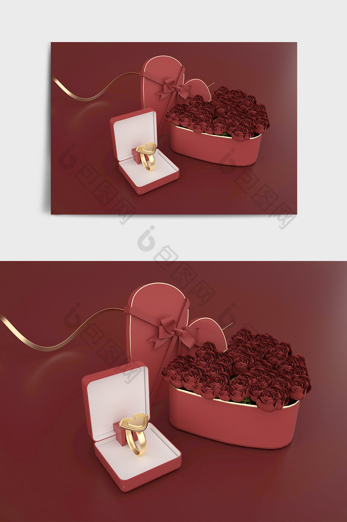 红色520鲜花礼盒主题C4D元素