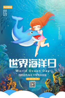 蓝色世界海洋日节日海报