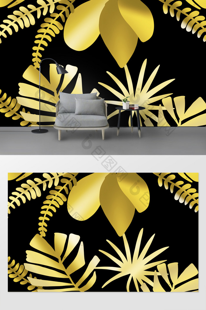 金色树叶纹理花纹背景墙