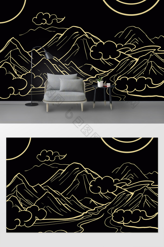 金色抽象山水纹理墙纸背景墙图片图片