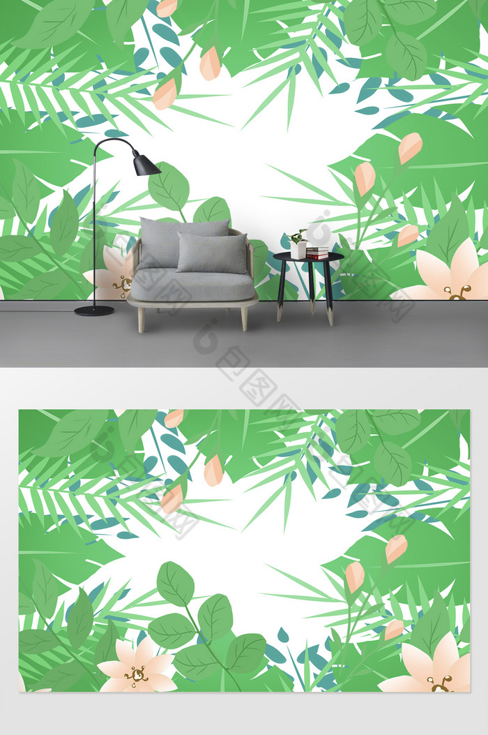 绿色植物墙纸花纹小清新背景墙图片图片