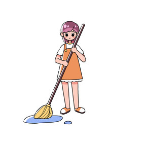 女孩打扫卫生扫地