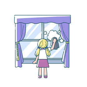 女孩打扫卫生擦玻璃图片