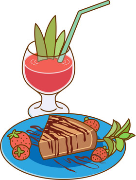 果汁搭配巧克力蛋糕插画形象
