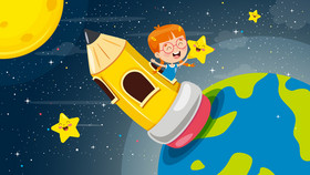儿童节卡通矢量手绘太空宇宙探索儿童插画