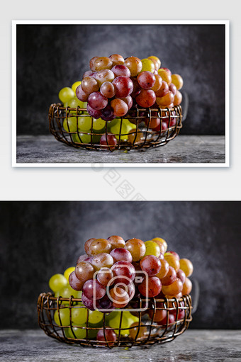 夏日常见水果一框葡萄油画风格水果摄影图图片
