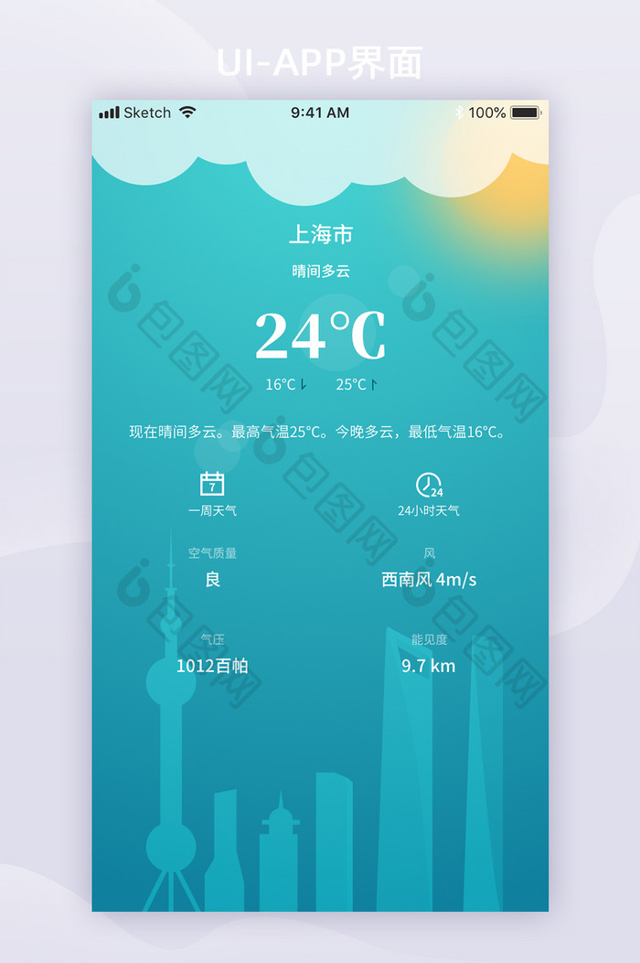 简约城市天气移动app界面设计