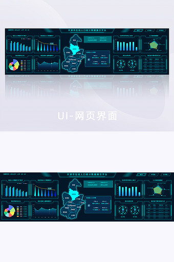 天津市人口统计数据可视化大屏后台设计图片