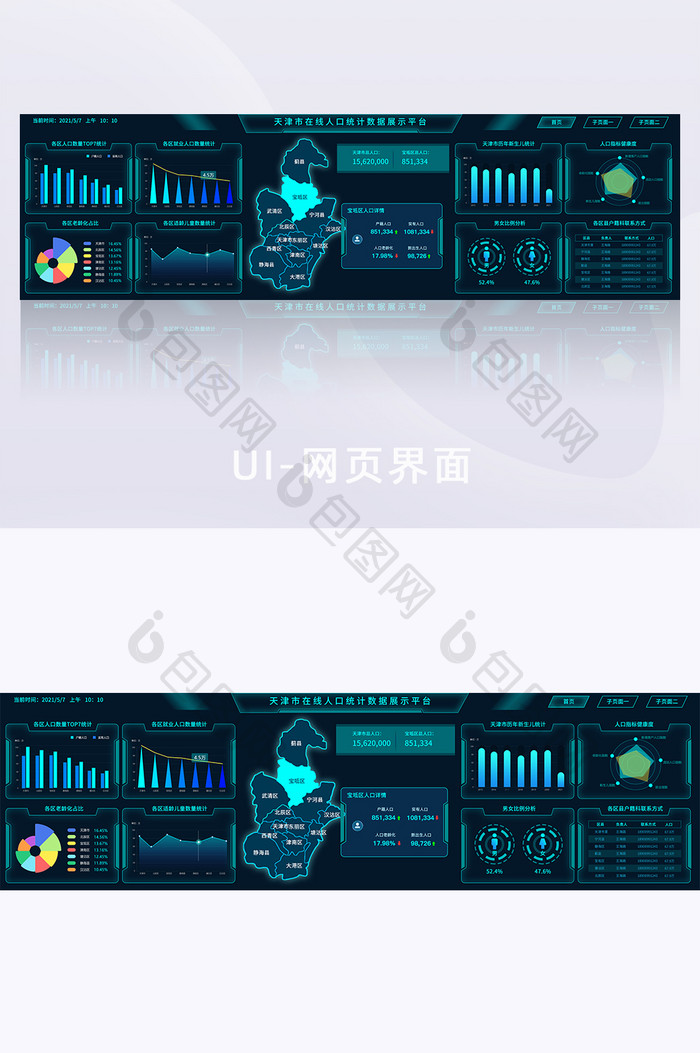天津市人口统计数据可视化大屏后台设计