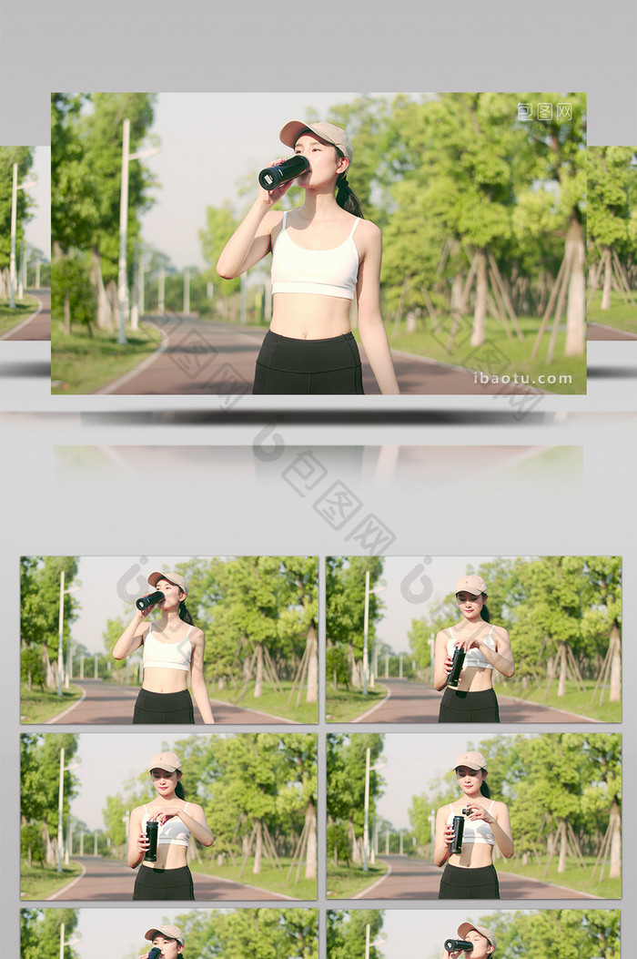 4K实拍公园里女子在阳光下喝水视频素材
