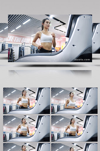 4K实拍女子在跑步机上飞奔视频素材图片