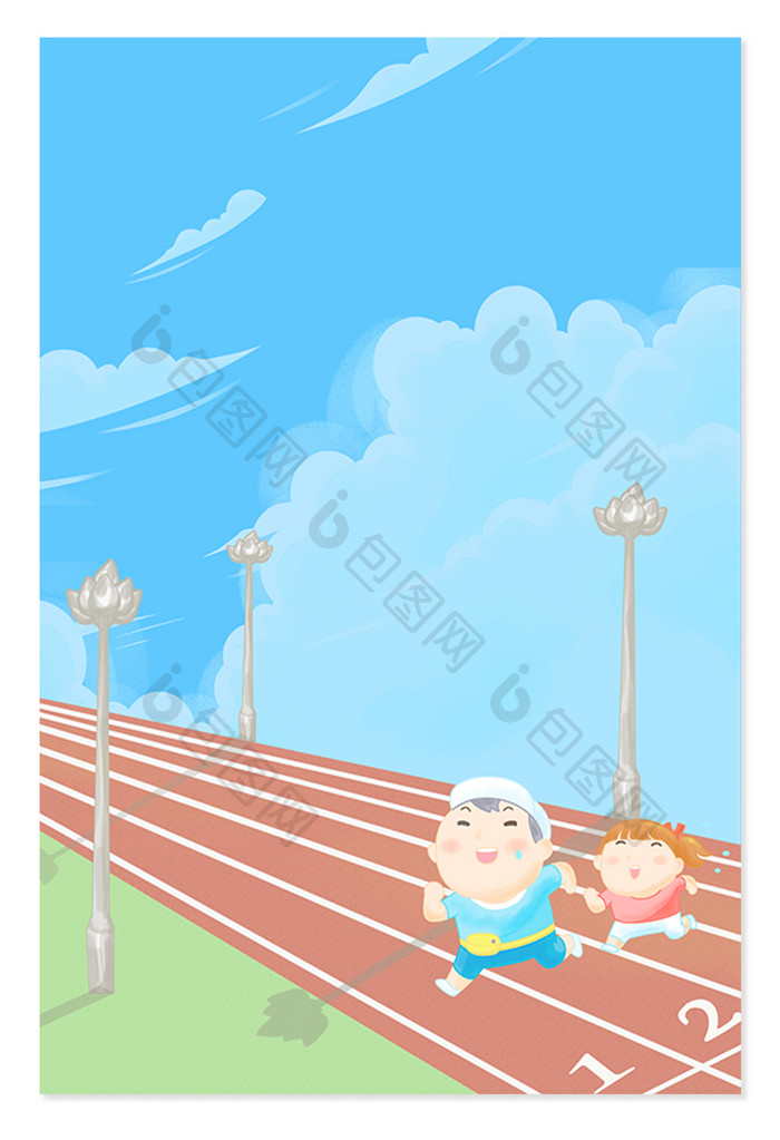 运动健身跑步卡通手绘背景
