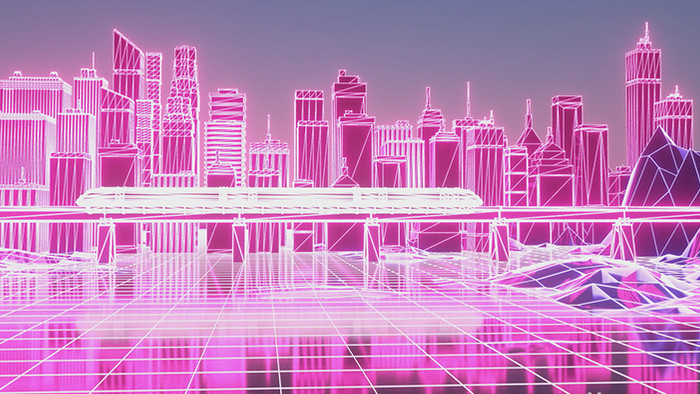 4K赛博朋克未来科技高铁城市背景视频