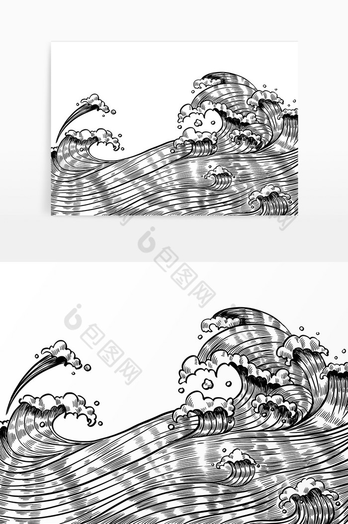 线描海浪翻滚大海图片