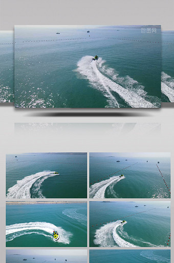 4K航拍海上摩托艇溅起浪花向前行驶图片