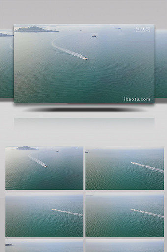 4K航拍海上摩托艇行驶溅起浪花图片
