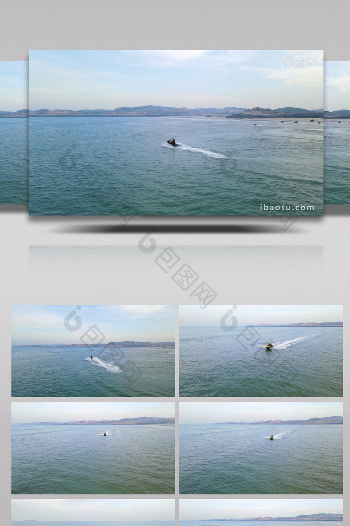 4K航拍沙滩海景摩托艇娱乐项目