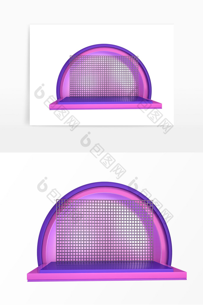网格立体展台背景元素圆形活动海报背景紫色