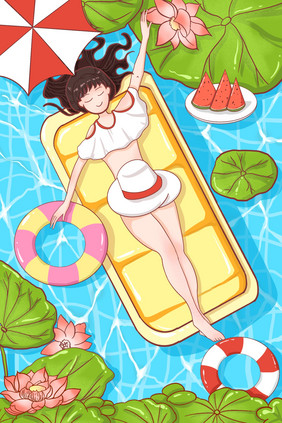 夏至夏天立夏泳池插画