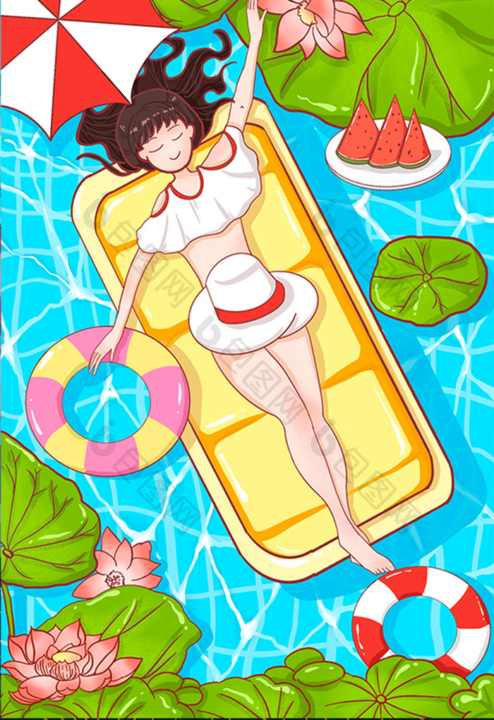 夏至夏天立夏泳池插画