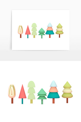 6种可爱卡通小树装饰元素节日海报背景点缀图片