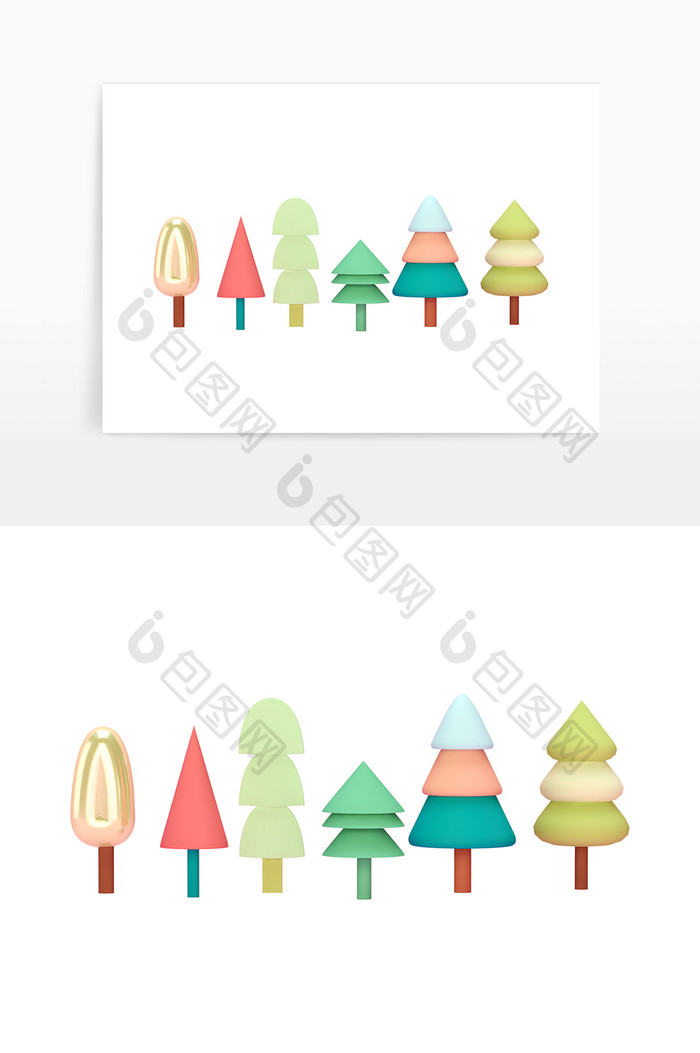 6种可爱卡通小树装饰元素节日海报背景点缀