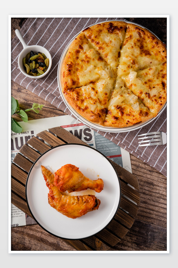 美食食品西式披萨烤翅摄影图图片图片