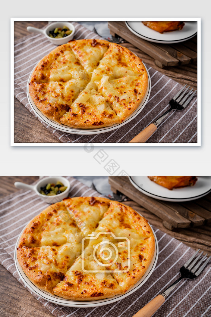 美食西式榴莲披萨食品摄影图
