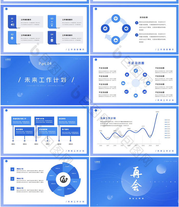 蓝色高端极简风商务汇报PPT模板