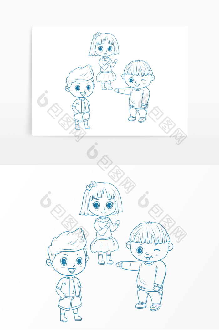 线描六一儿童节玩耍孩子图片