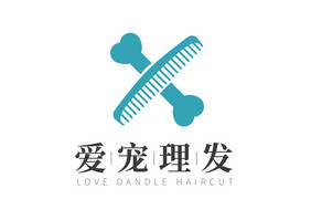 蓝色宠物理发店X字母logo设计