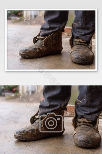 建筑工地工人沾满泥的双脚图片