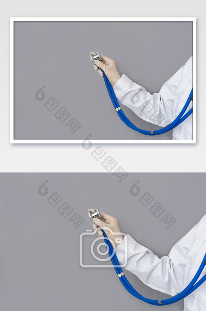 医生护士手拿听诊器摄影图