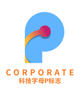 时尚大气科技蓝P字母商务通用logo标志