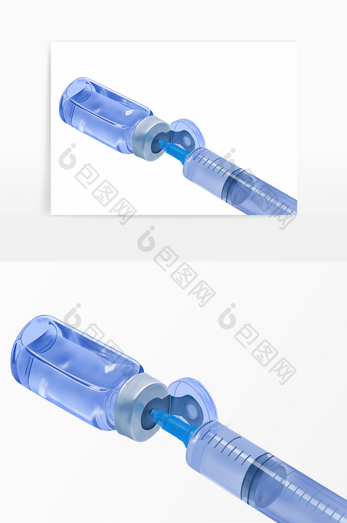 蓝色透明手绘精修医疗注射疫苗玻璃瓶元素