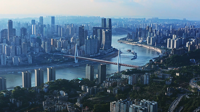 4k大气航拍重庆长江两岸风光城市天际线