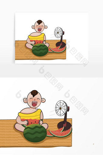 夏季夏至男孩吃西瓜图片