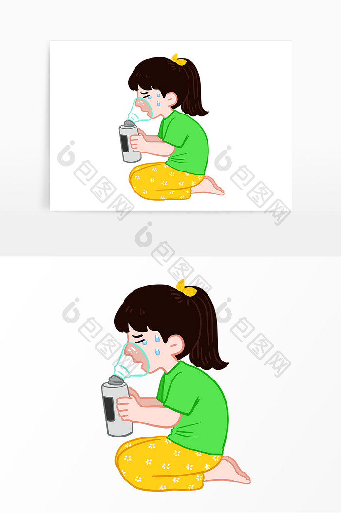 卡通手绘哮喘女孩