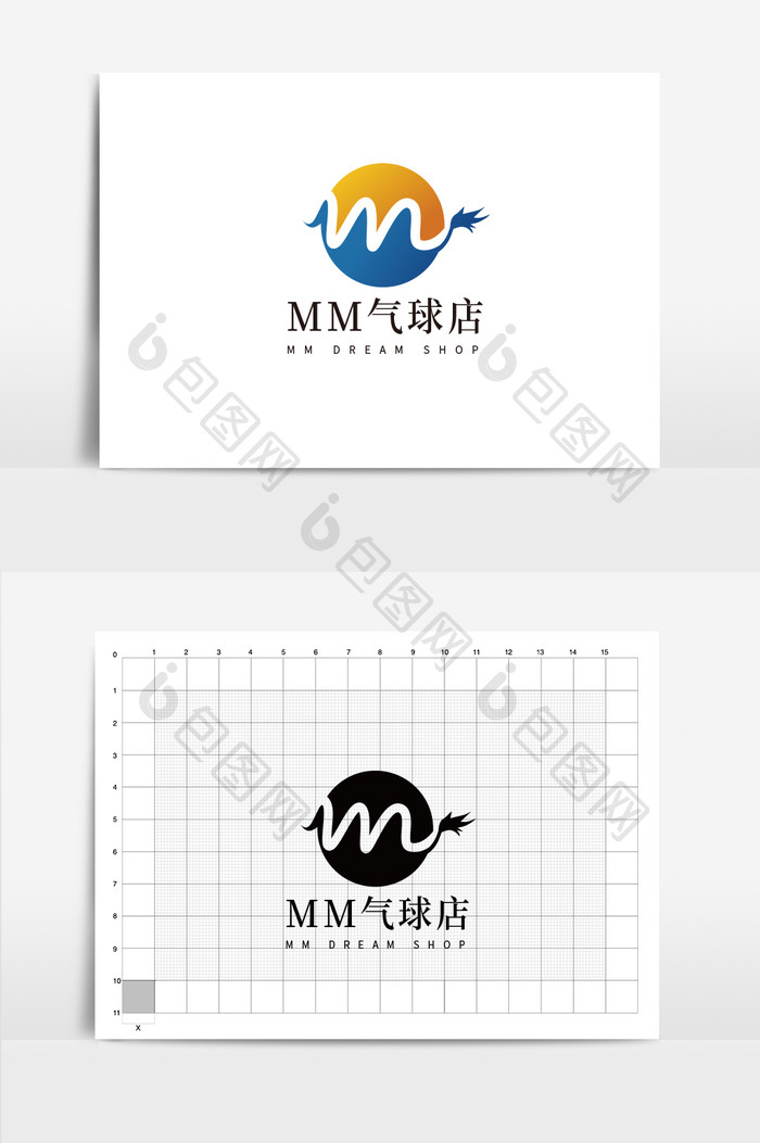 彩色简约时尚m字母logo标志