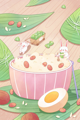 端午节兔子包粽子插画图片
