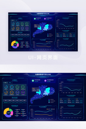 蓝色炫酷数据分析可视化网页大屏数据界面