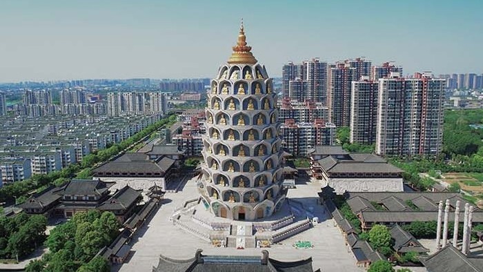 4K航拍5A级景区常州地标淹城宝林禅寺