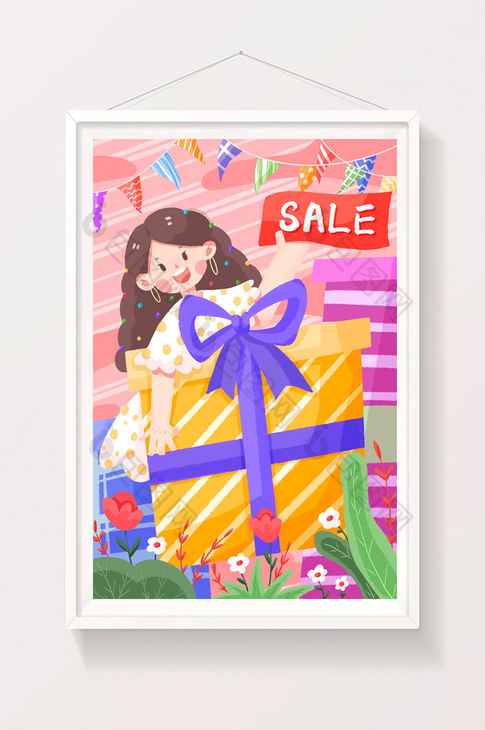 618购物节女孩礼盒插画图片图片