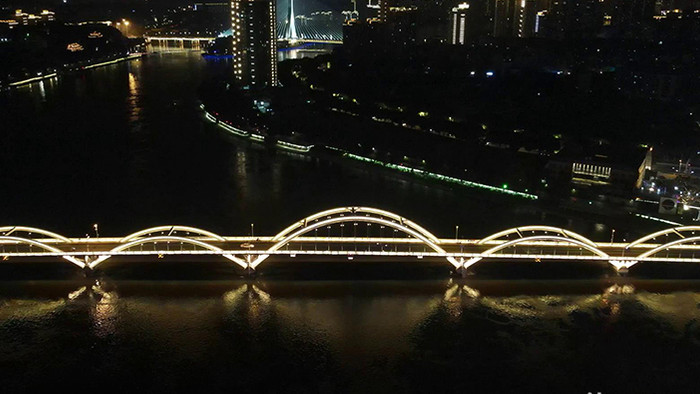 航拍福建福州解放大桥夜景灯光