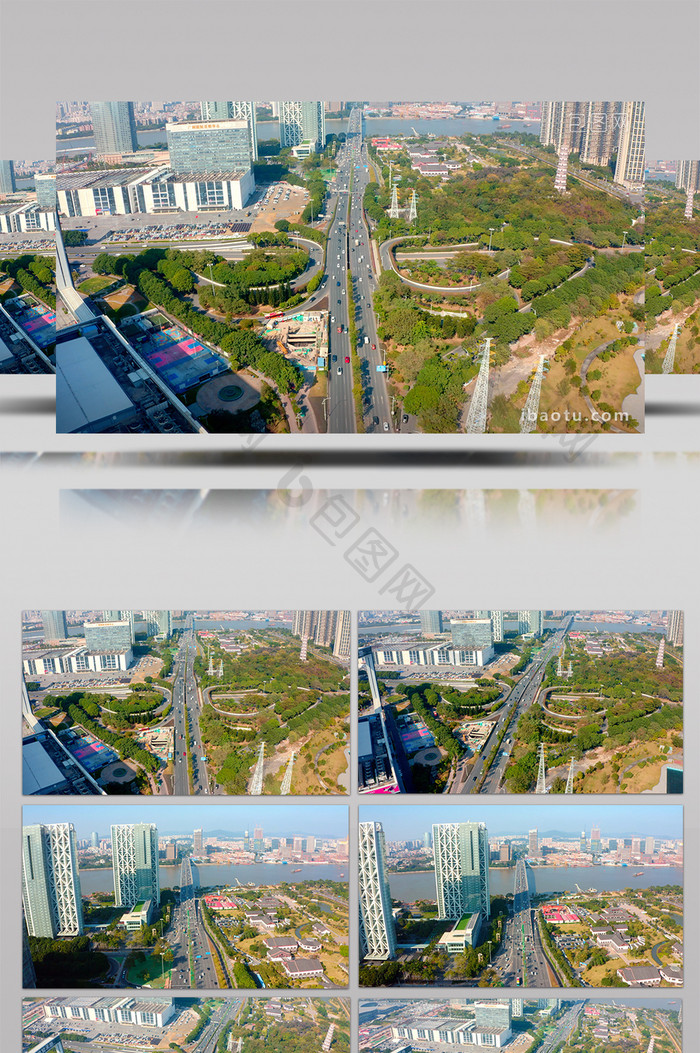 4k大气航拍广州城市立体交通科韵路和新港